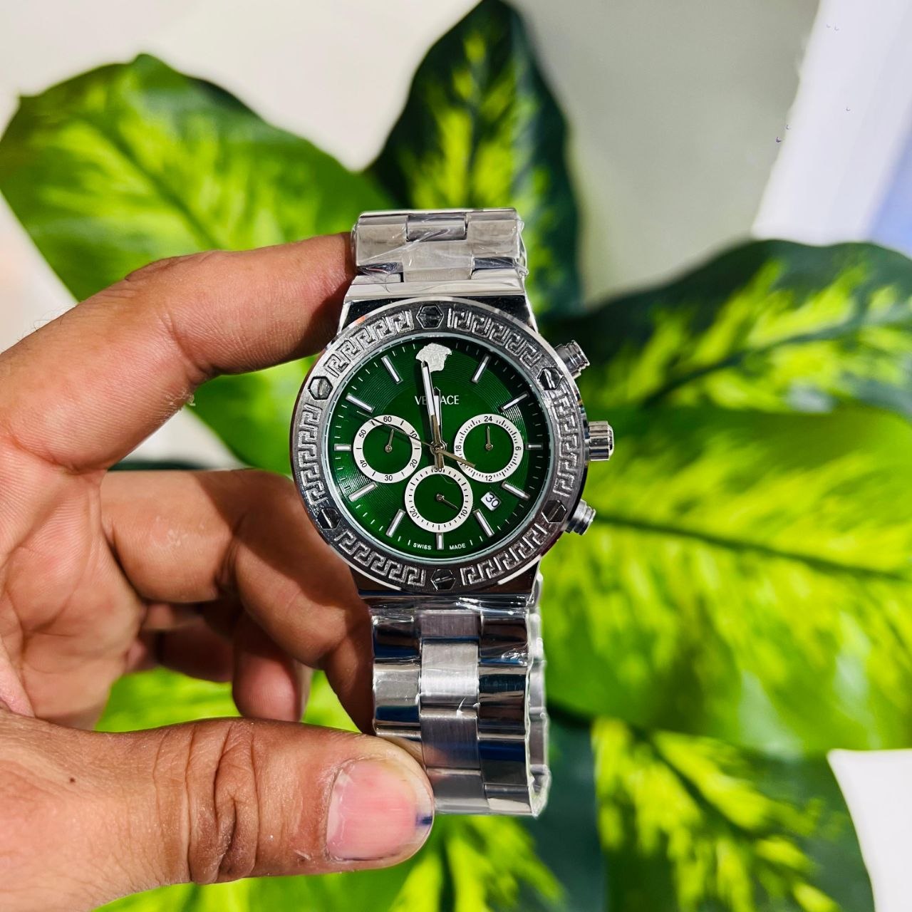 Watch versace silver green