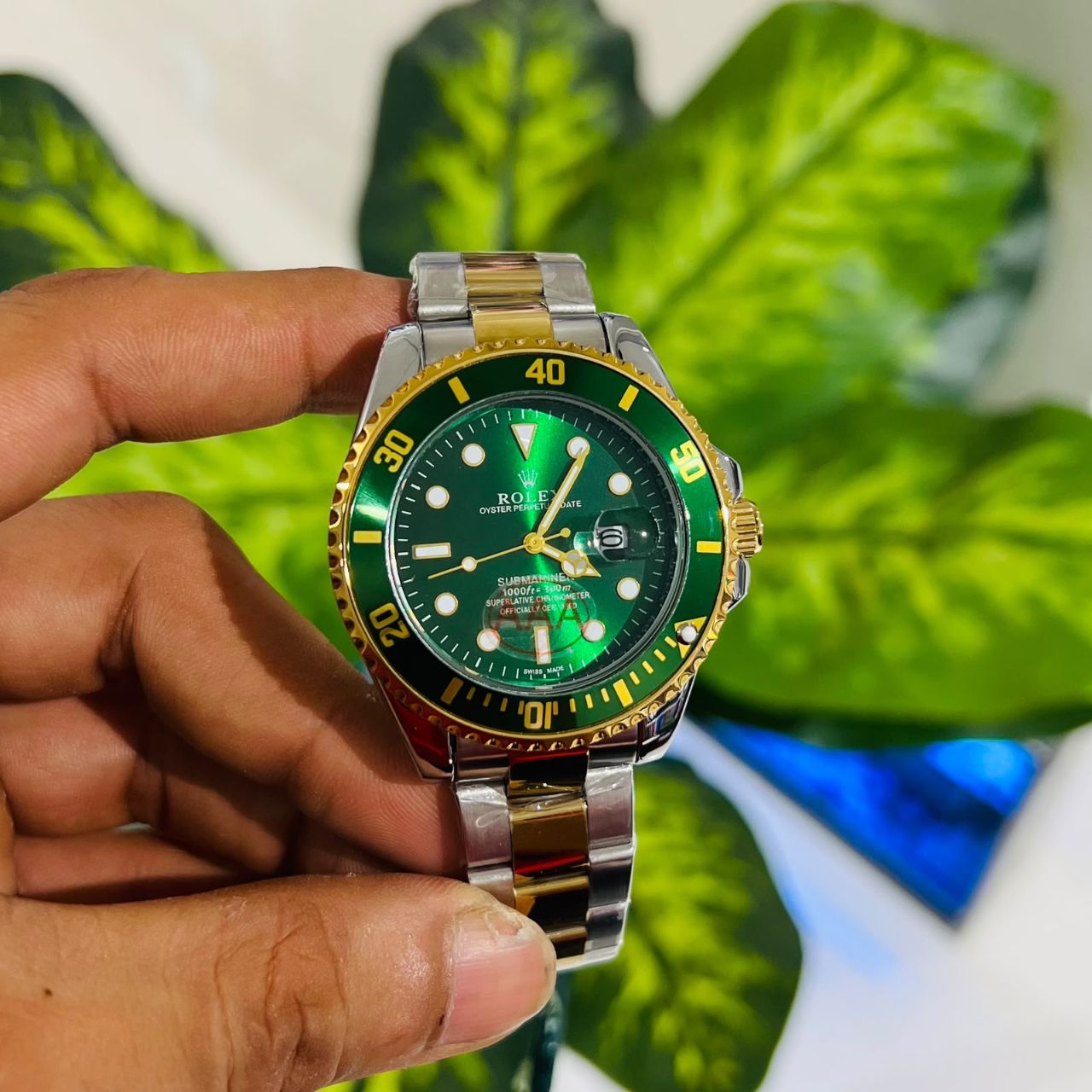 Watch rolex submariner silver gold green