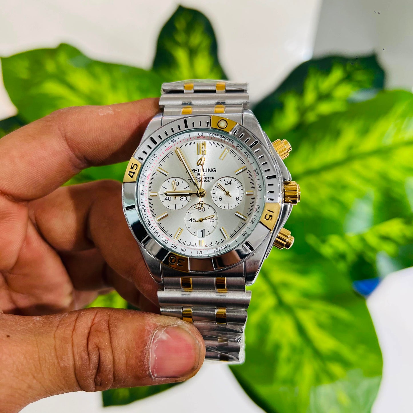 Watch breitling silver gold