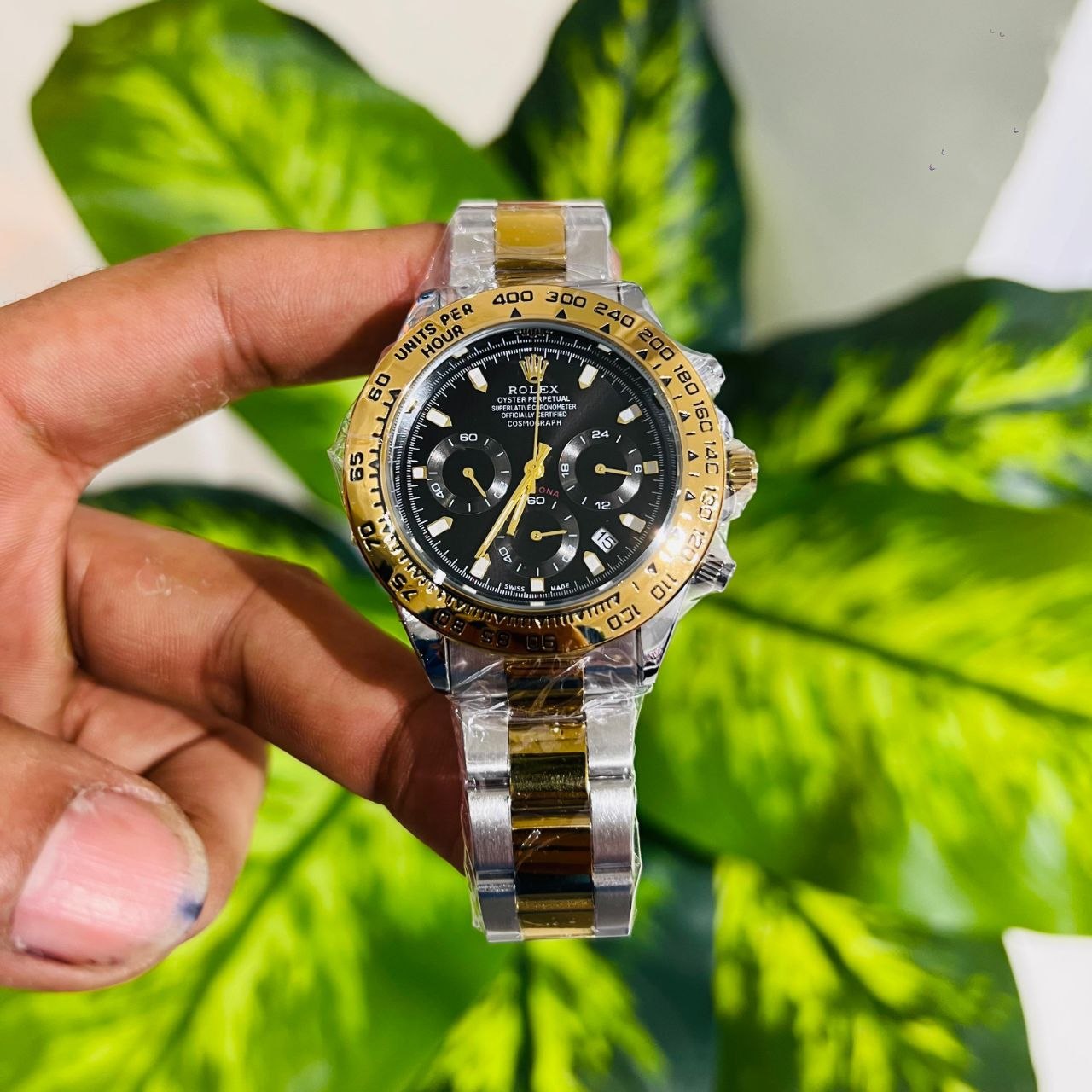 Watch rolex silver gold black