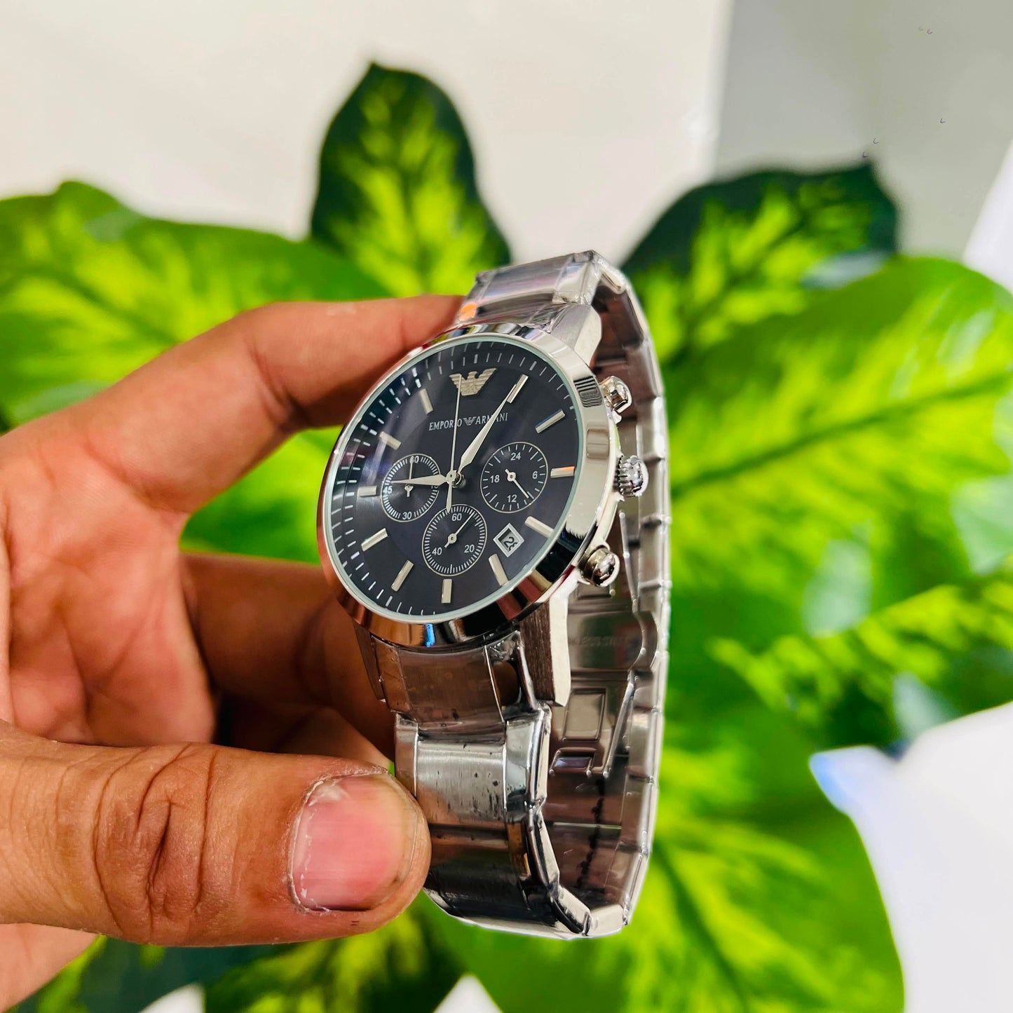 Watch armani silver blue