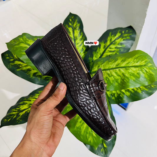 Formal belly numen cuban heel croc leather brown red bottom