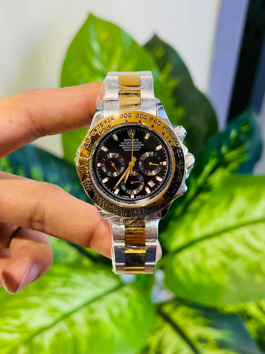 Watch rolex gold silver black