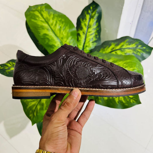 Formal boots classic peter monk wood sole wood color original hand crafted embossed leather