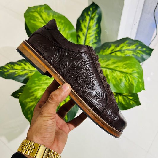 Formal boots classic peter monk wood sole wood color original hand crafted embossed leather