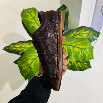 Formal boots classic peter monk wood sole wood color original hand crafted embossed leather