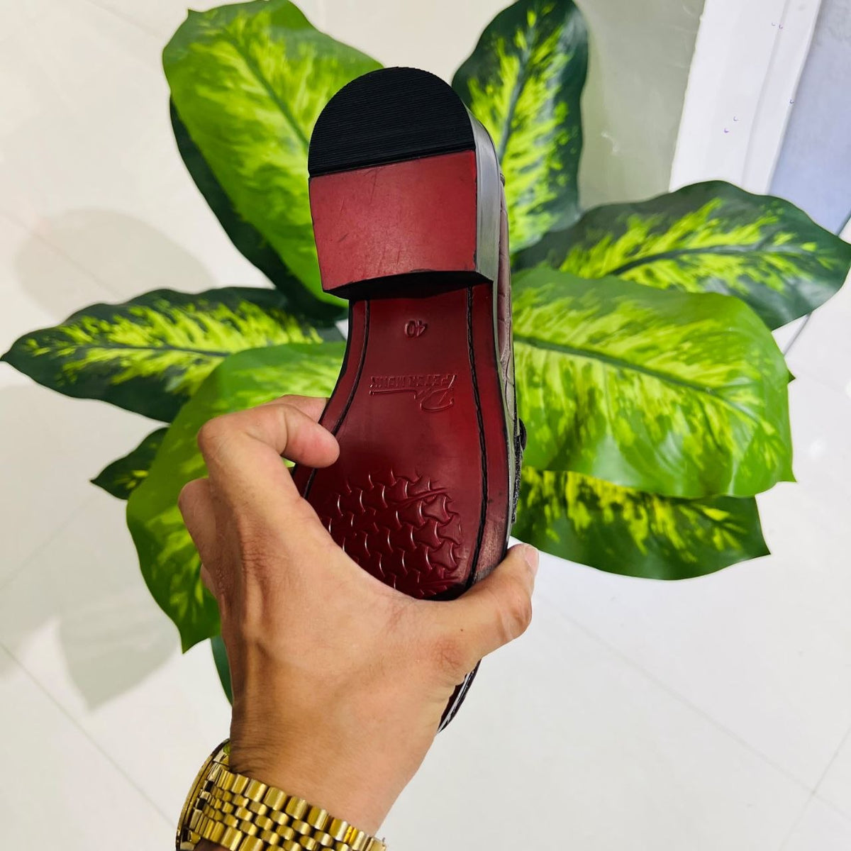 Formal belly croco leather og touch embossed hand crafted cuban heel cherry wine color high end
