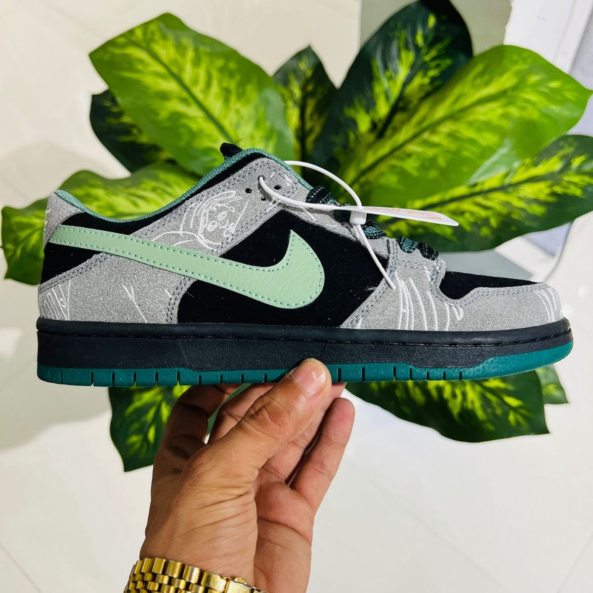 Shoes nike sb dunk grey black green