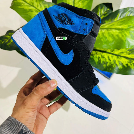 Shoes nike air jordan 1 high suede leather black blue