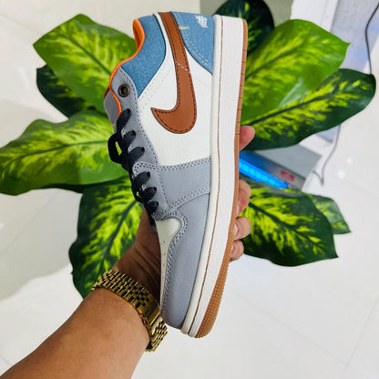 Shoes nike air jordan 1 low grey brown blue