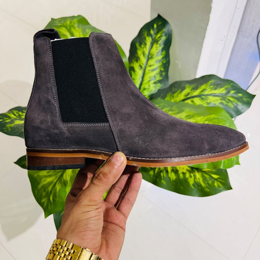 Formal chelsea suede leather slate grey rich