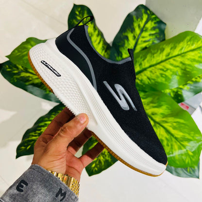 Shoes skecher slipin black cream comfort best style best world best belly laceless