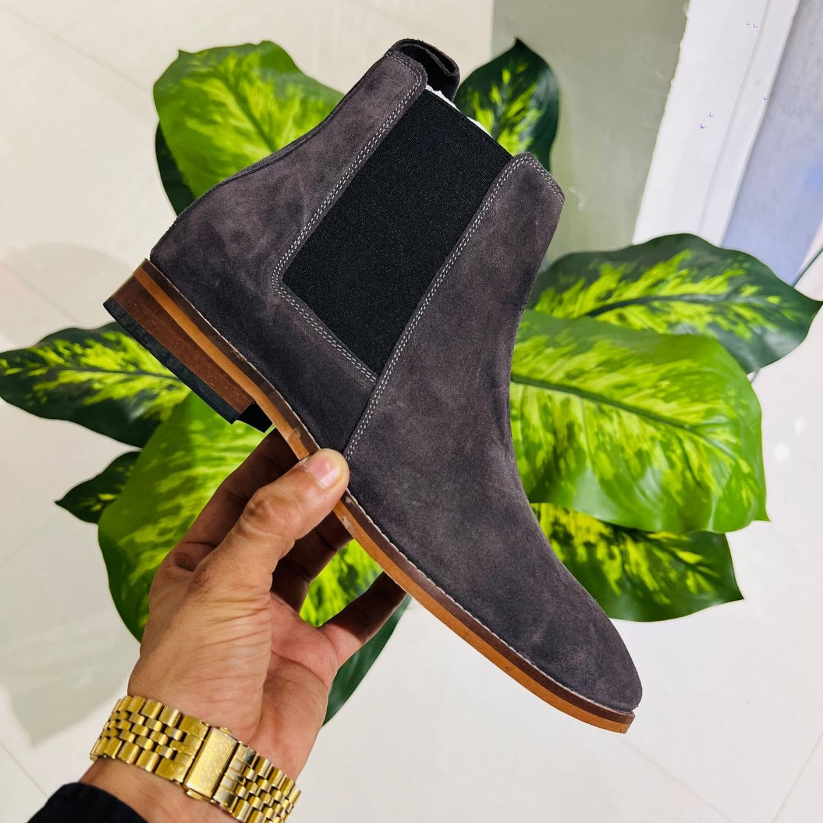 Formal chelsea suede leather slate grey rich