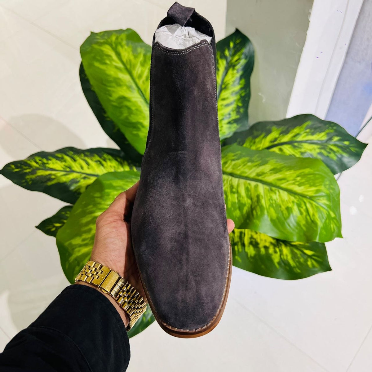 Formal chelsea suede leather slate grey rich