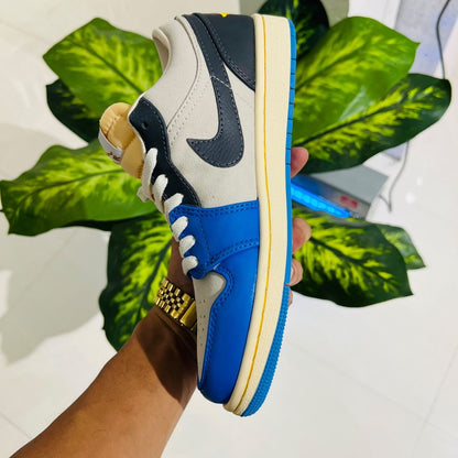 Shoes nike air jordan 1 low grey black blue