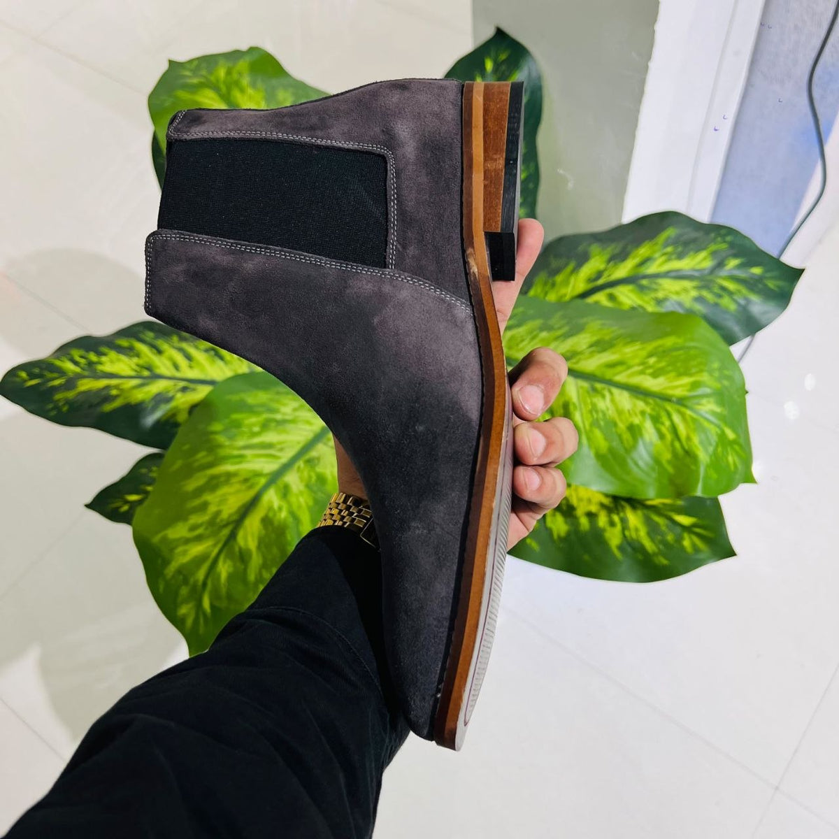 Formal chelsea suede leather slate grey rich