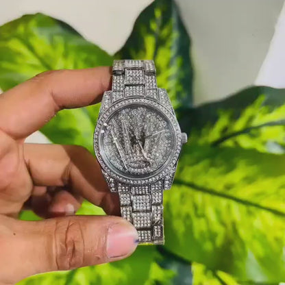 Watch rolex silver gemstone revolving