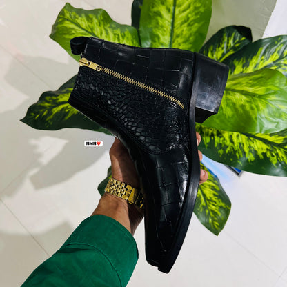 Formal chelsea croc leather black cuban heel