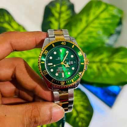 Watch rolex submariner silver gold green