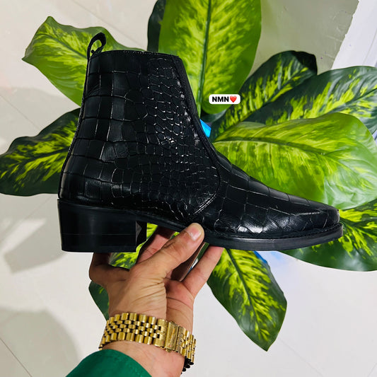 Formal chelsea croc leather black cuban heel