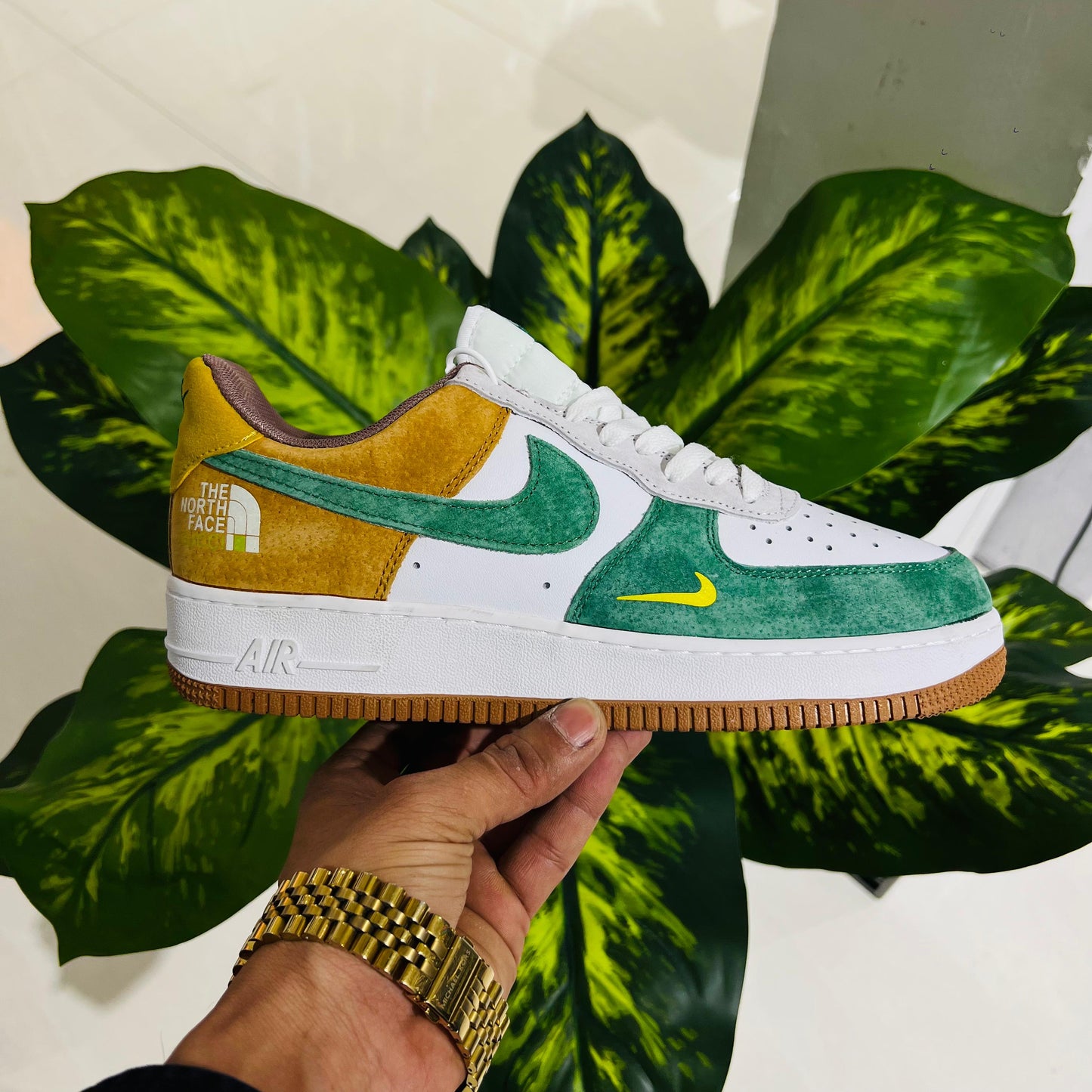 Shoes nike airforce 1 the north face green mustard white