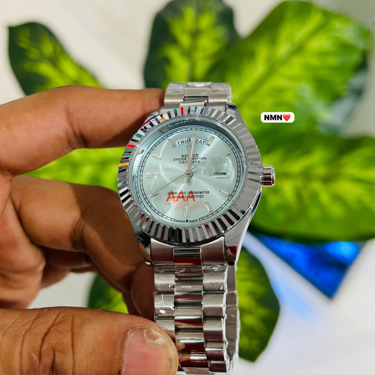 Watch rolex silver mutation blue