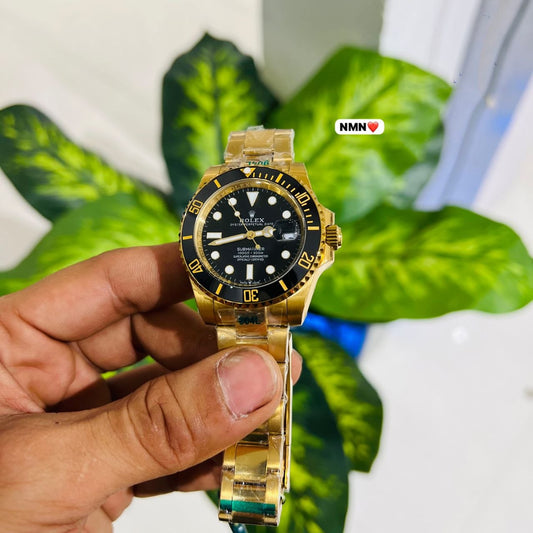 Watch premium rolex submariner gold black