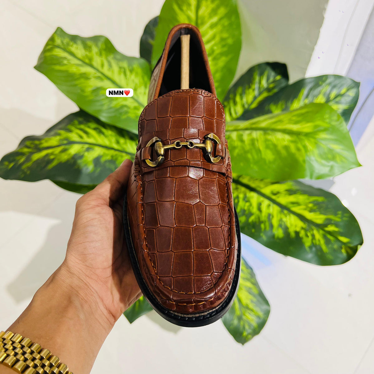 Formal belly brown croc leather cuban heel woodsole woodcolor