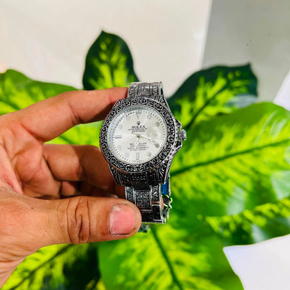 Watch rolex silver engraved