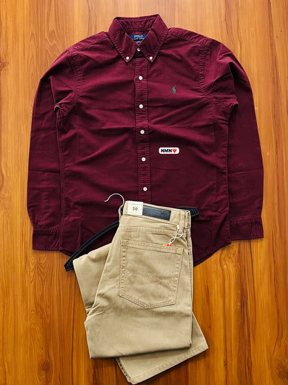 Shirt solid colour. Blast wash. Peach soft. Oxford fabric ( feels like velvet smooth ) so fckn damn awesome. Quality is speaking