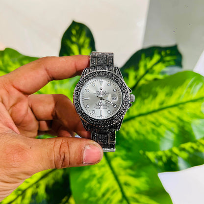 Watch rolex silver engraved
