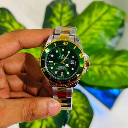 Watch rolex submariner silver gold green