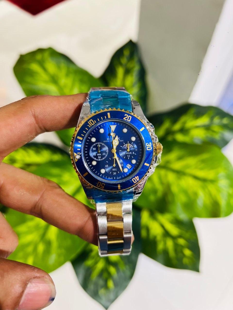 Watch rolex silver gold blue