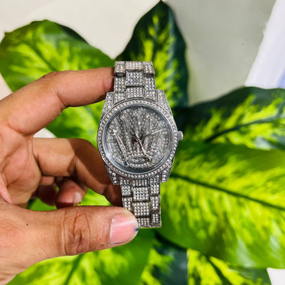 Watch rolex silver gemstone revolving