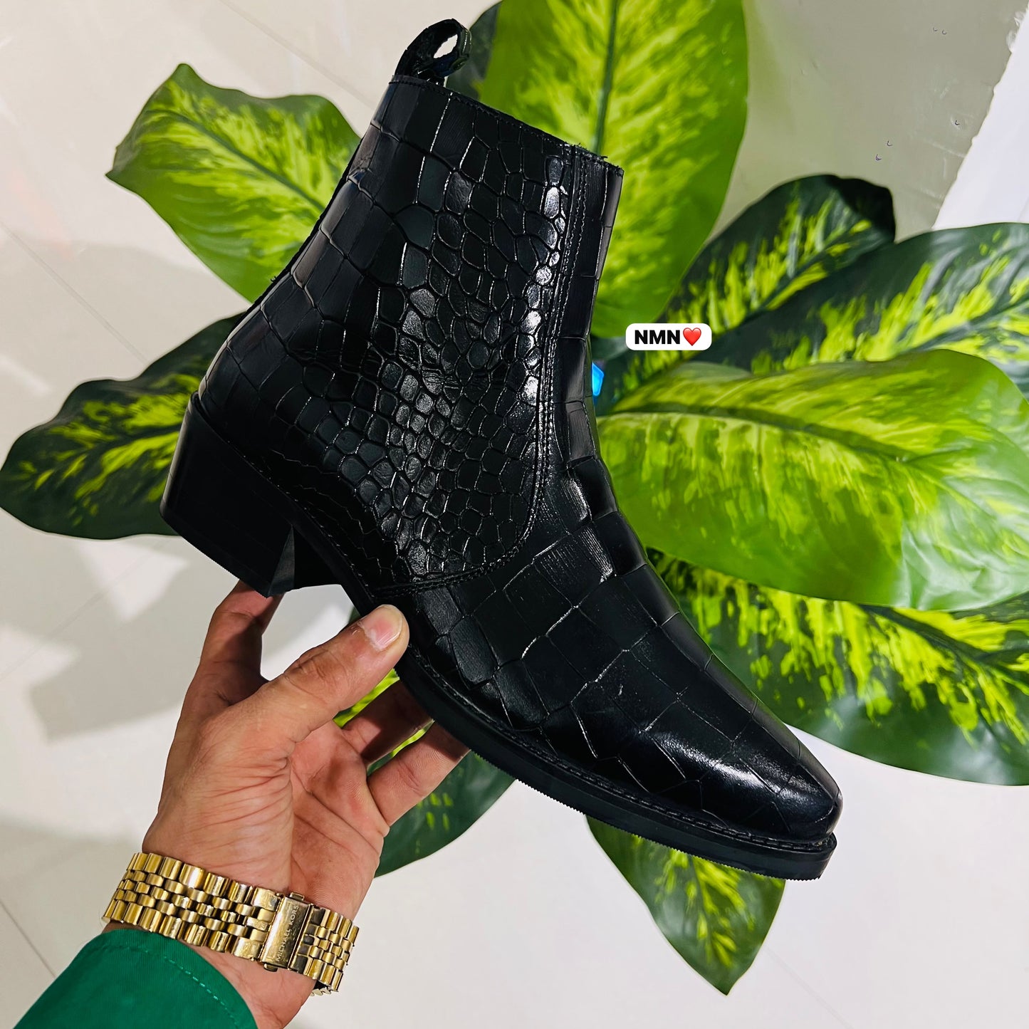 Formal chelsea croc leather black cuban heel