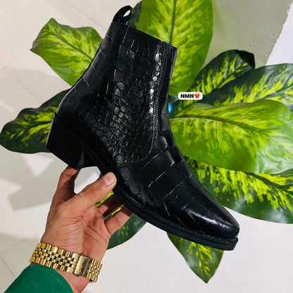Formal chelsea croc leather black cuban heel