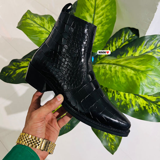 Formal chelsea croc leather black cuban heel