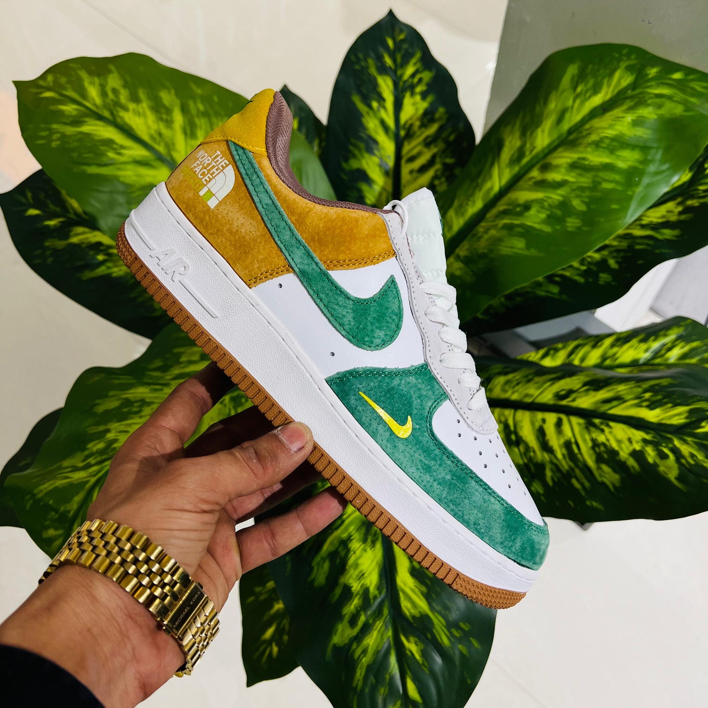 Shoes nike airforce 1 the north face green mustard white