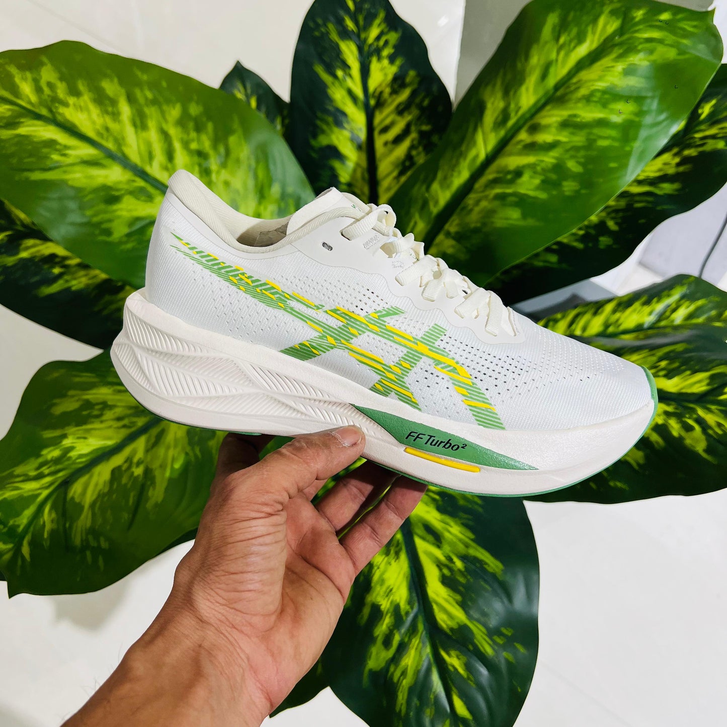Shoes asics white green matching