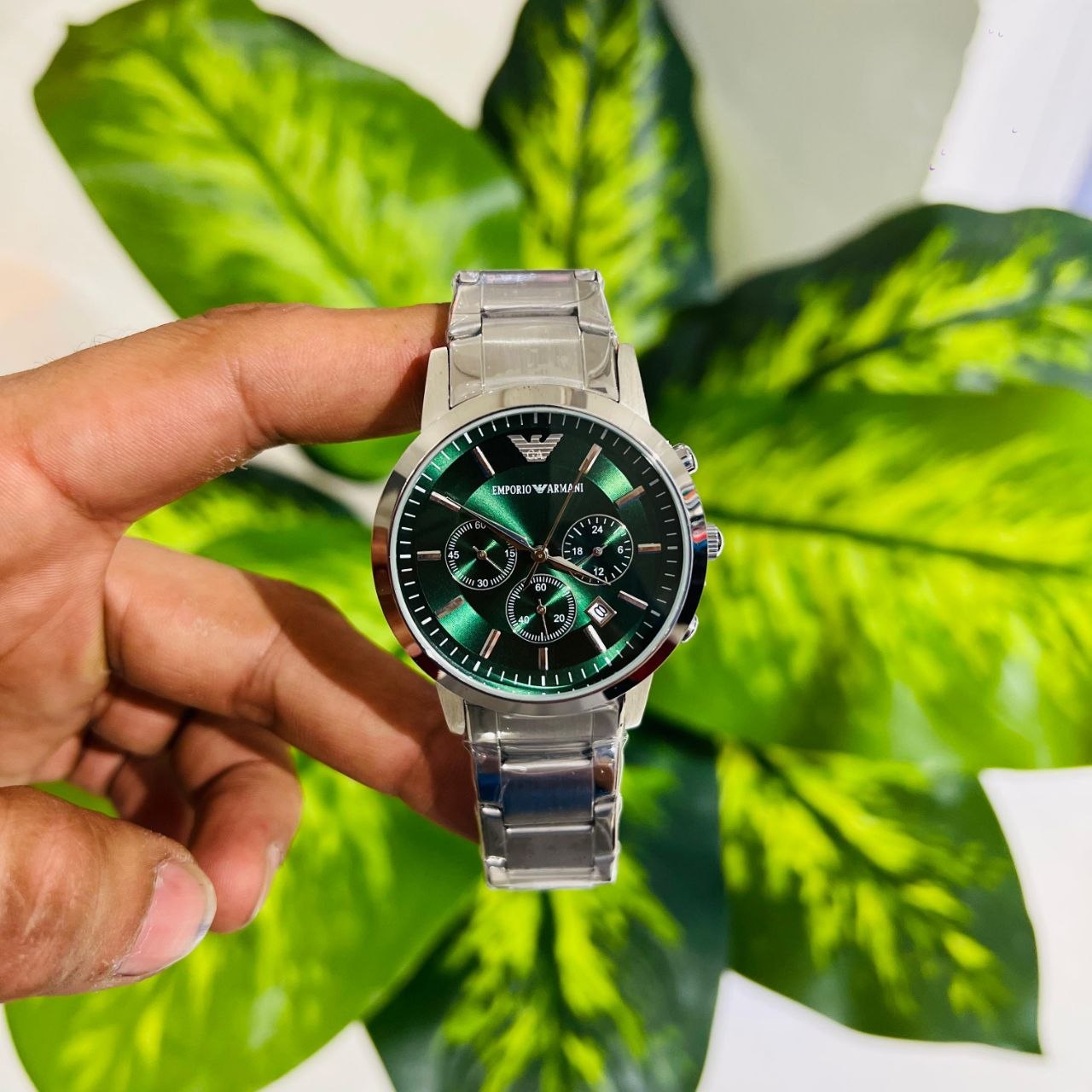 Watch armani silver green