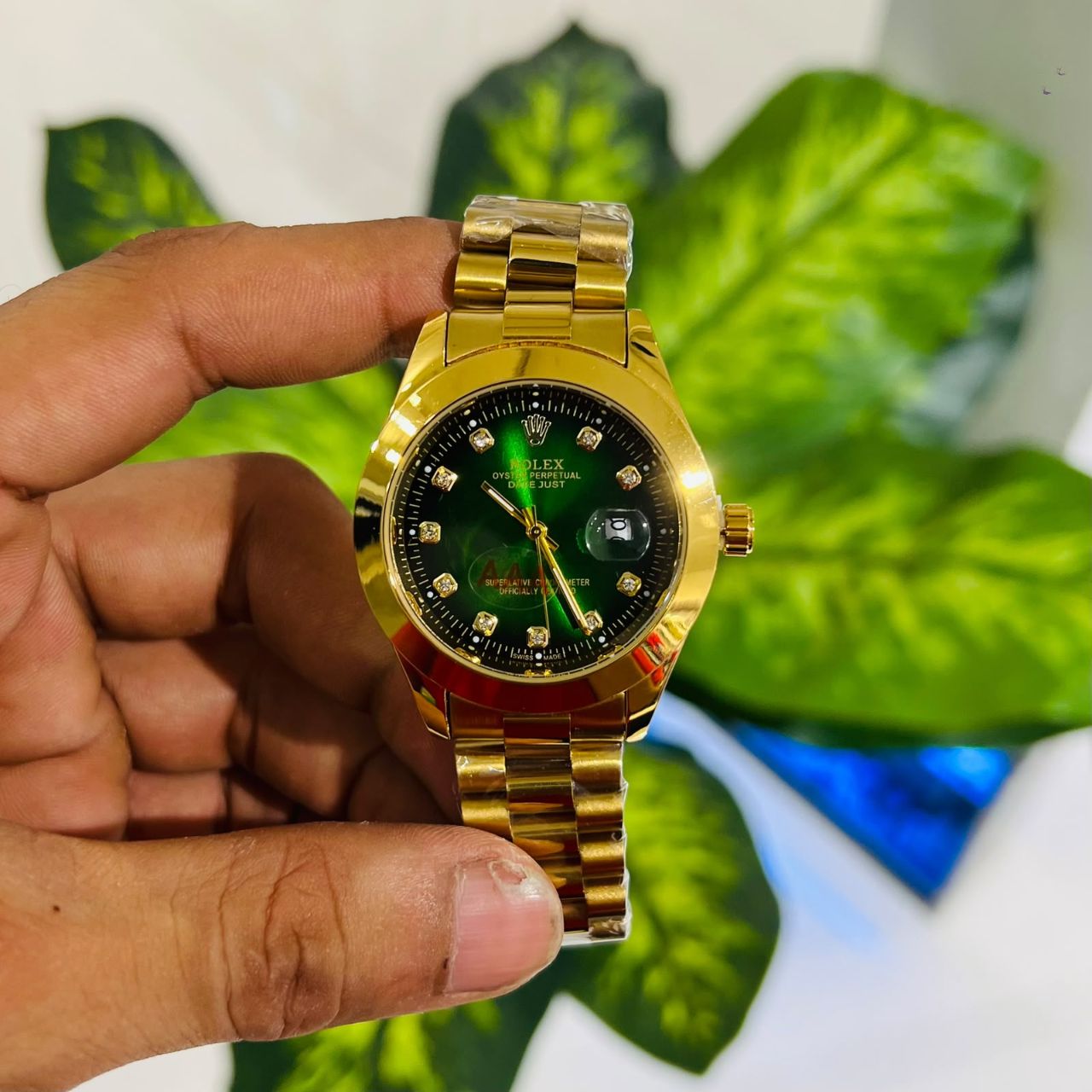 Watch rolex gold green