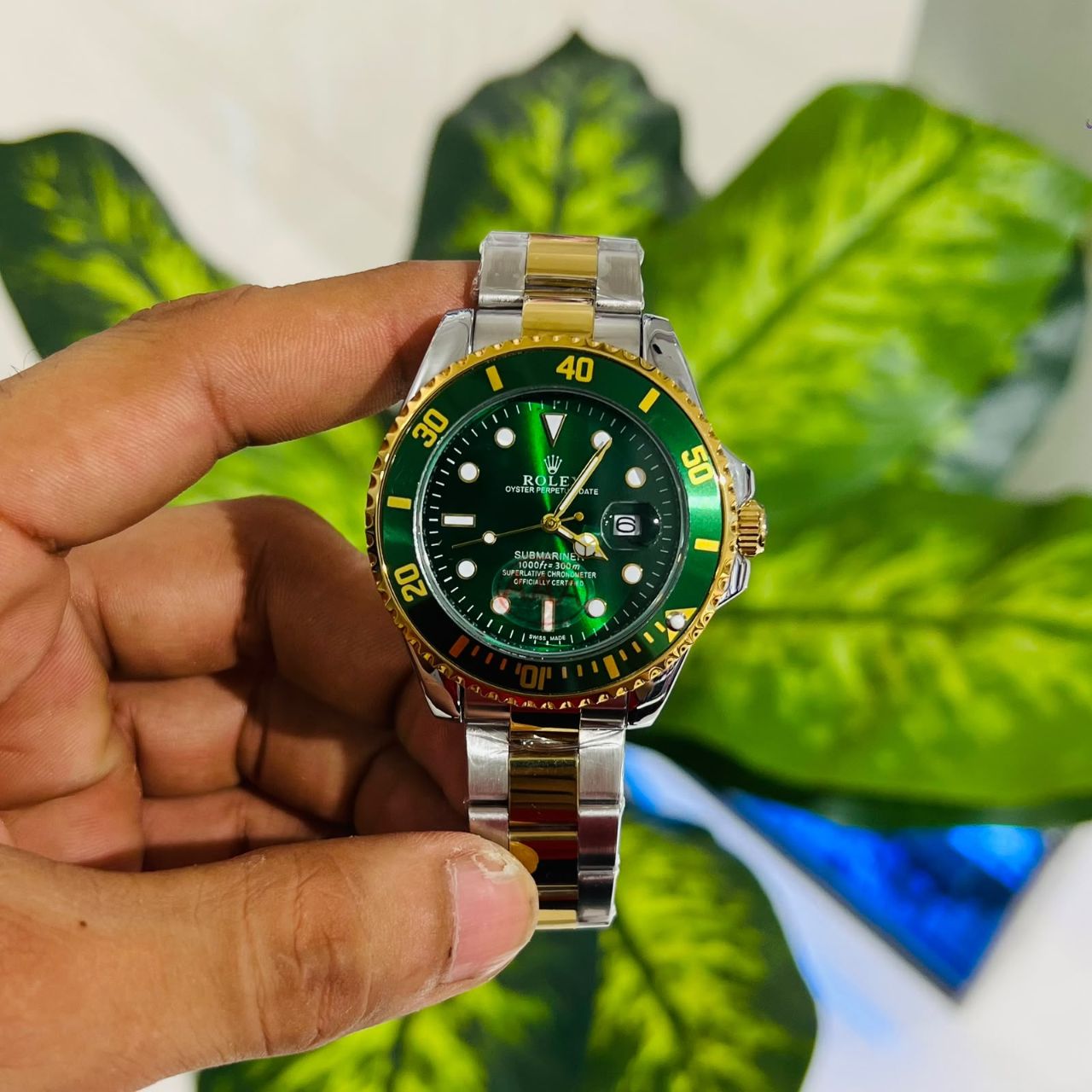 Watch rolex submariner silver gold green