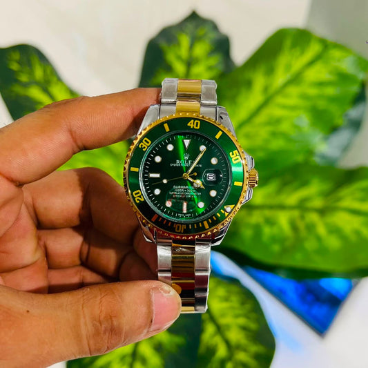 Watch rolex submariner silver gold green