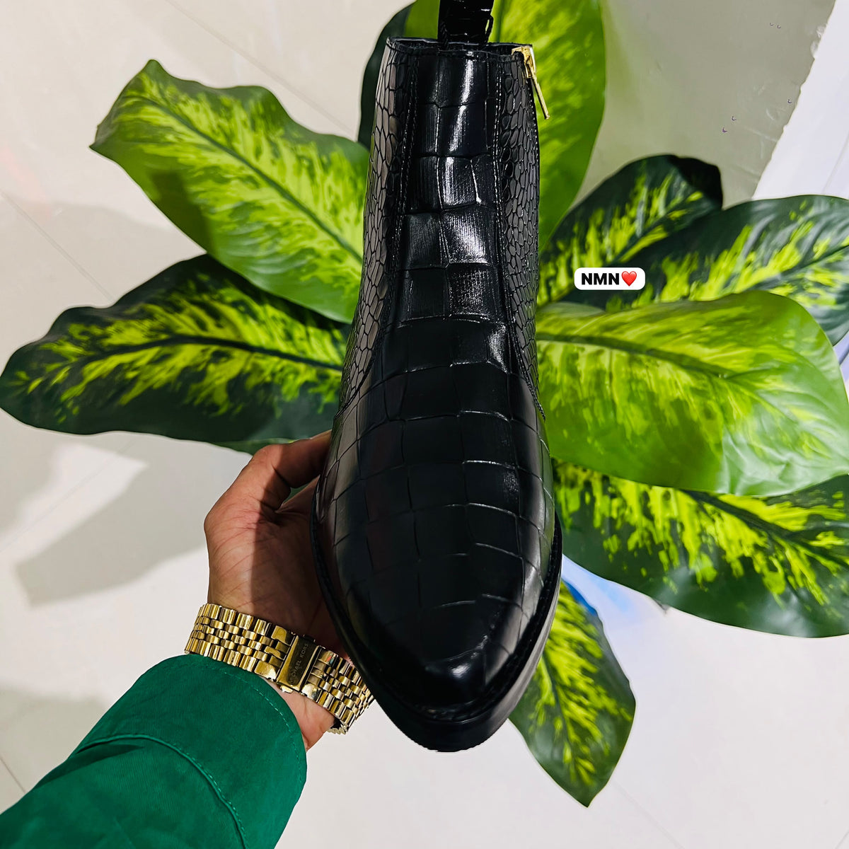 Formal chelsea croc leather black cuban heel