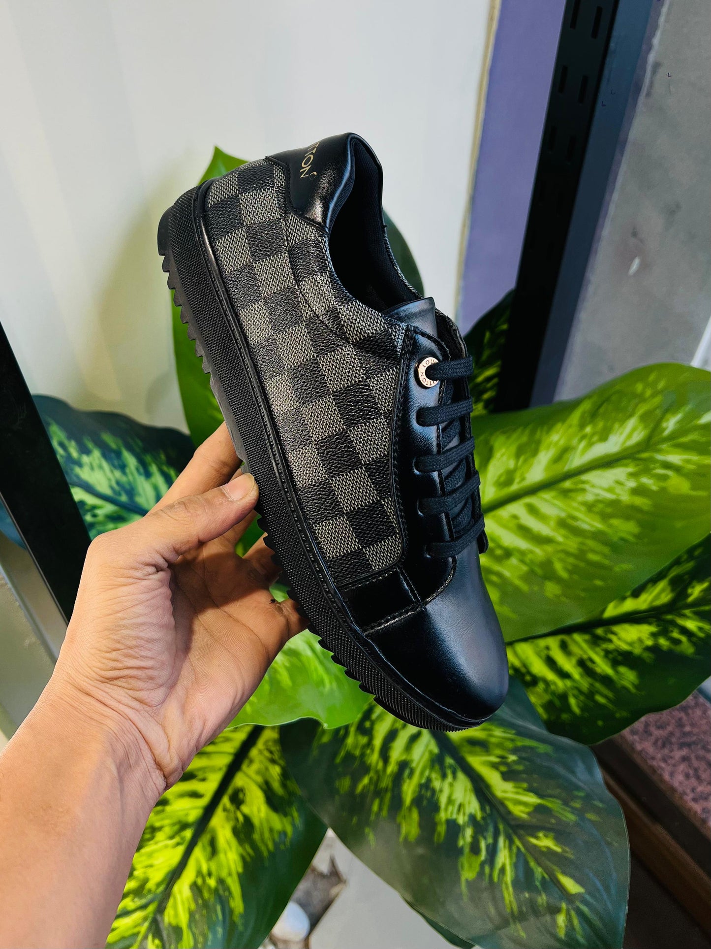 Shoes lv print black sneaker check pattern