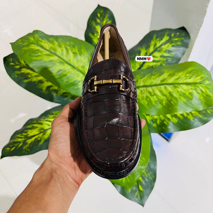 Formal belly numen cuban heel croc leather brown red bottom