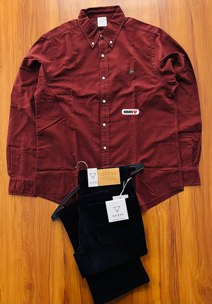 Shirt solid colour. Blast wash. Peach soft. Oxford fabric ( feels like velvet smooth ) so fckn damn awesome. Quality is speaking