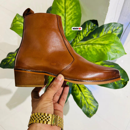 Formal chelsea brown cuban heel woodsole woodcolor metal zip