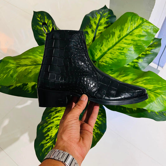 Formal chelsea black croc leather cuban heel