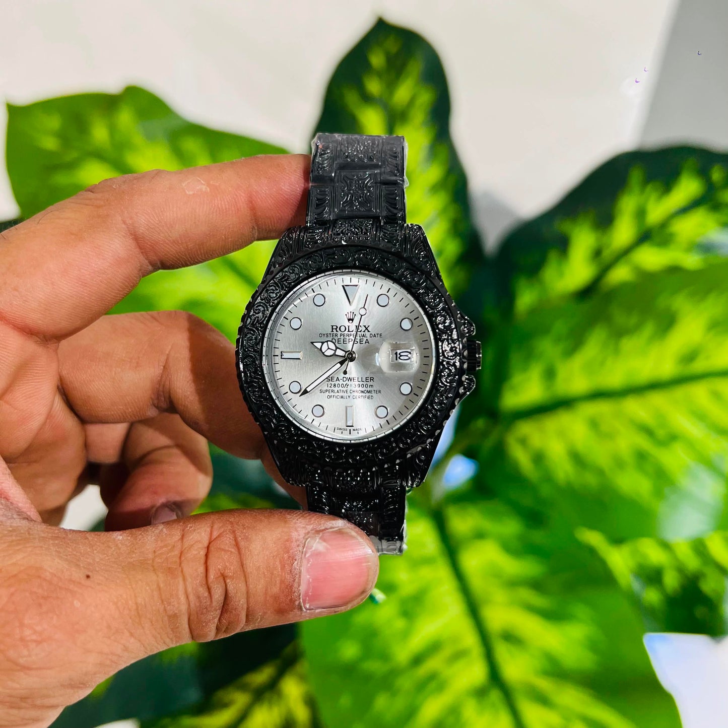 Watch rolex black silver